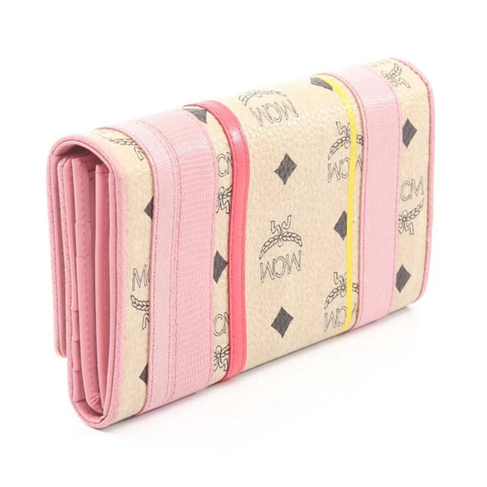Mcm Pink Leather Long Visetos Wallet Bi fold Beige Pink Tan